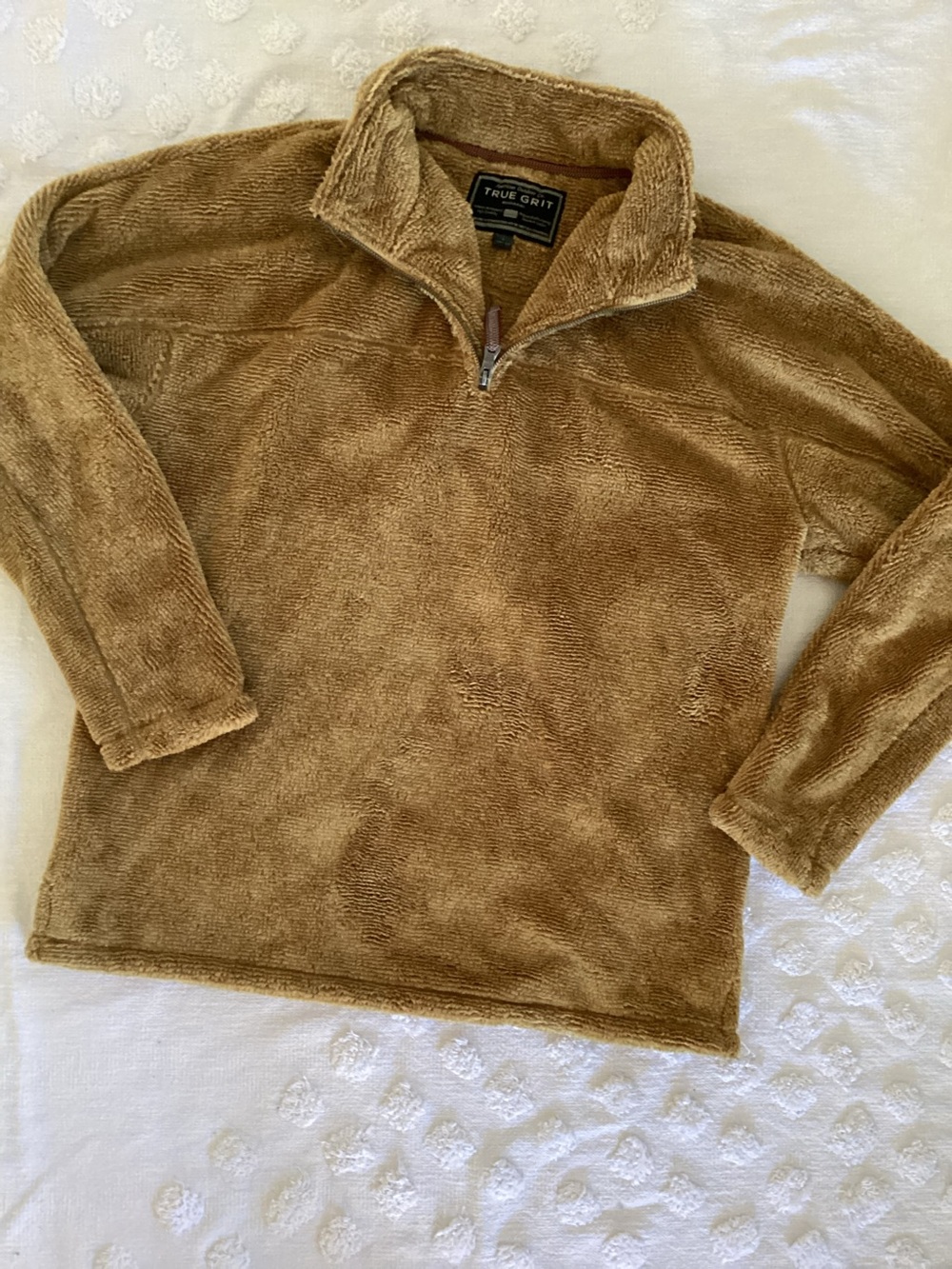 True Grit 1/4 Zip Pullover Luxe Fleece Stripe / Tan SZ L